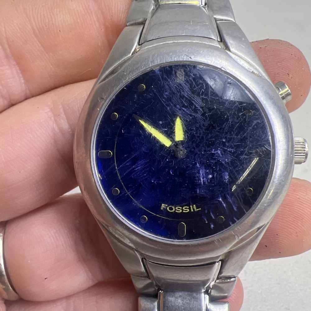 Fossil Big Tic Watch Men 40mm Blue Dial Steel Case JR-8096 Round For Parts